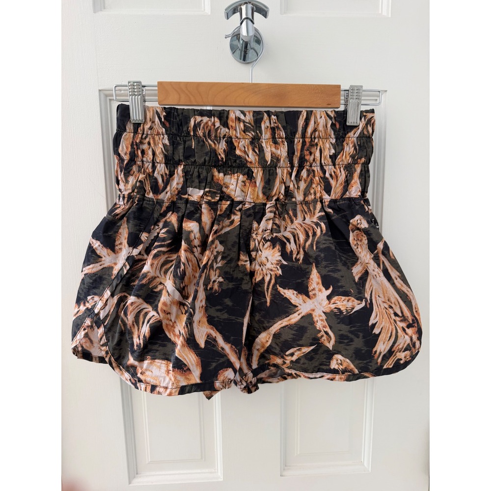 FP Movement The Way Home Smocked Running Shorts Green Floral Size M Athleisure